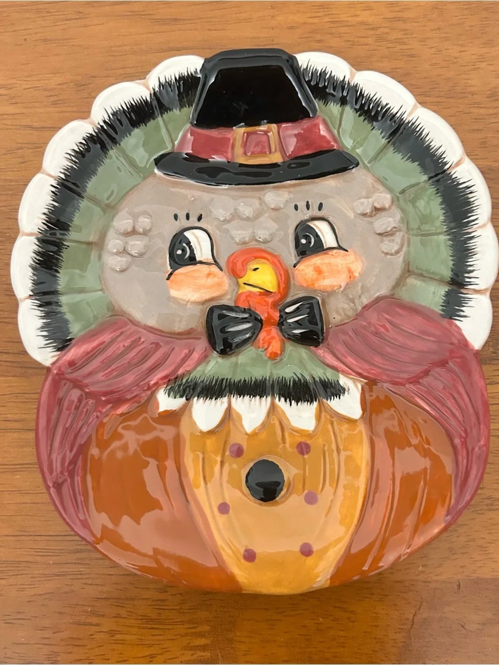 Johanna Parker Turkey plate/spoon rest- Orange, Cream & Teal